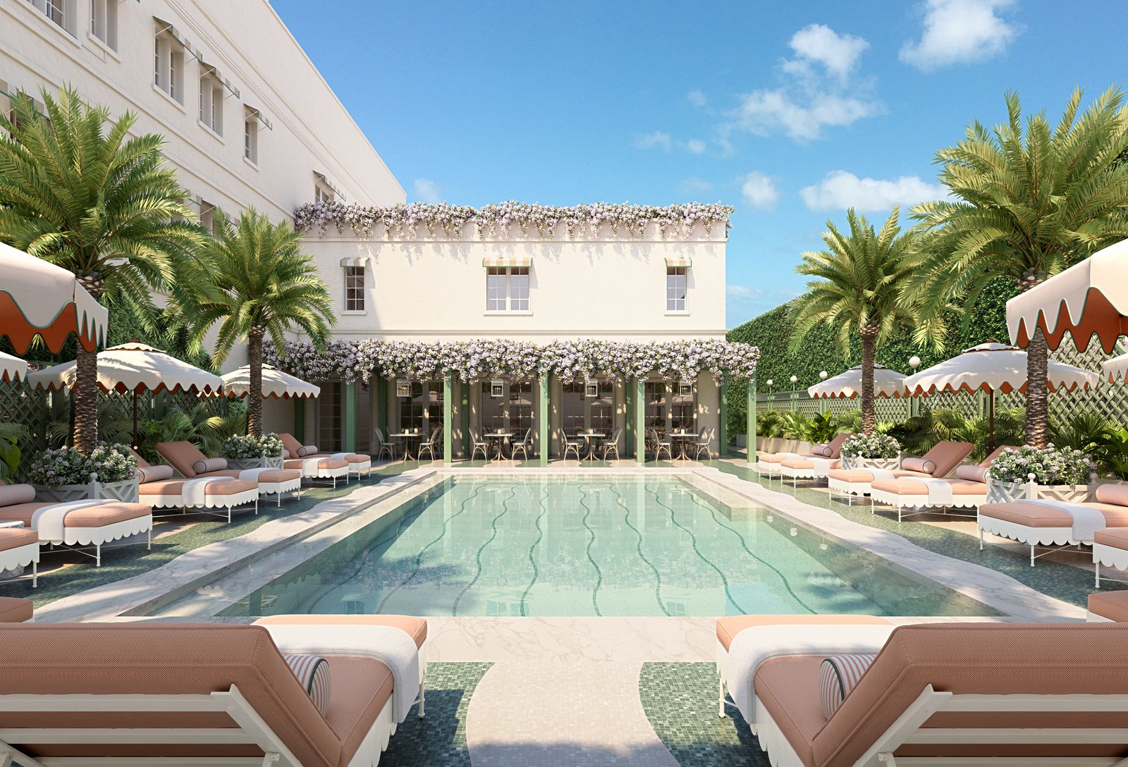 Image may contain Architecture Building House Housing Villa Pool Water Swimming Pool Chair Furniture and Hotel